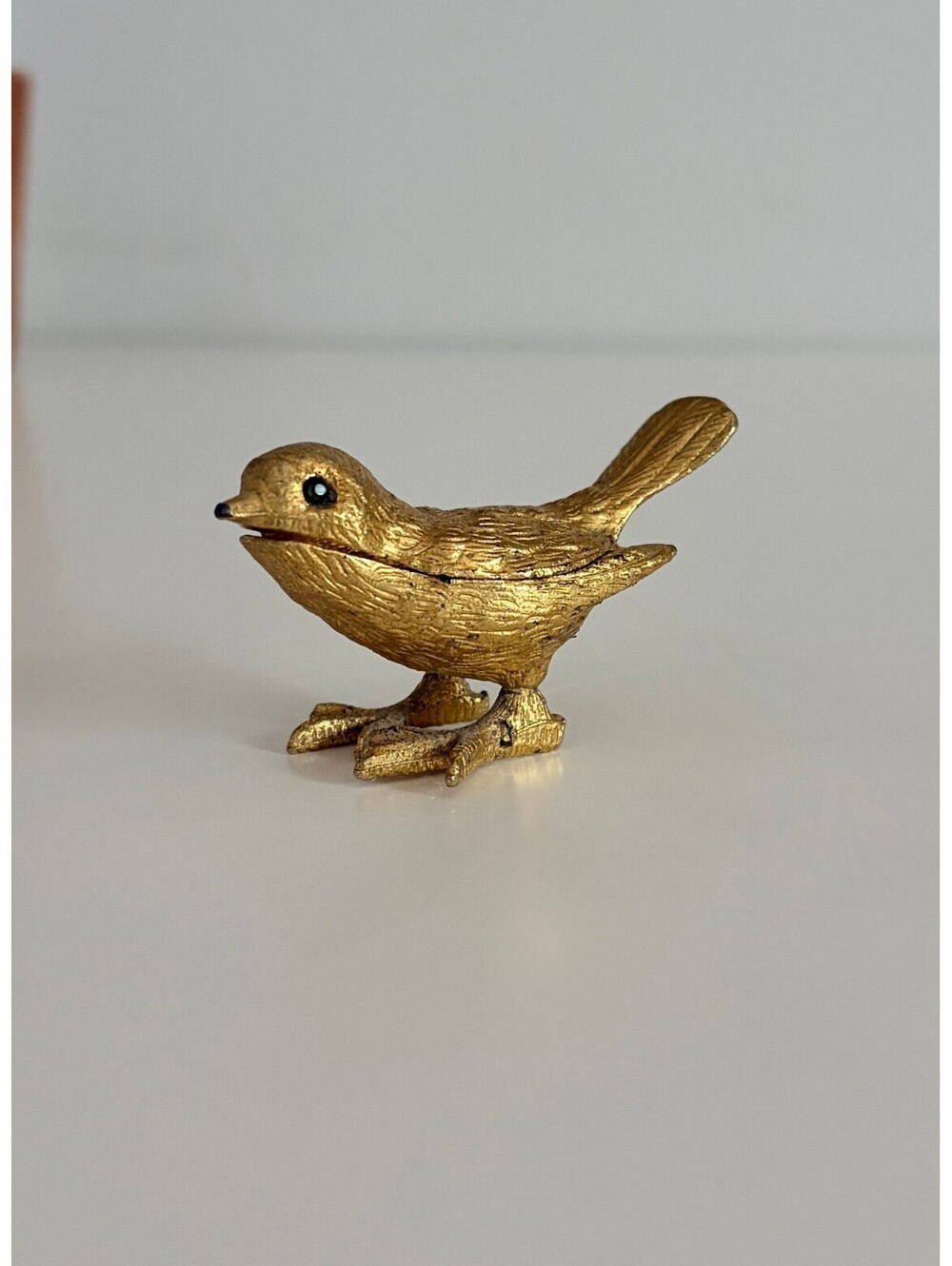 VTG Florenza Gold Tone Bird Pill Box Saccharin Trinket Holder
